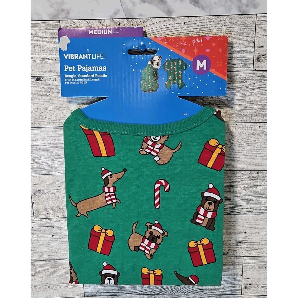 Vibrant Life Pet Pajamas Dog Sleepwear M Green Cotton Christmas